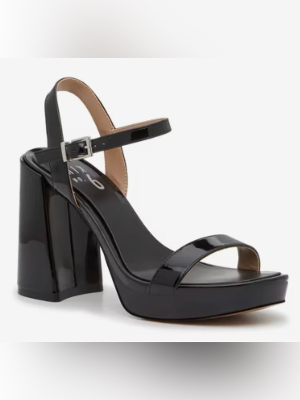 Mix No. 6 Sabria Sandals in black patent, women’s size 10M.